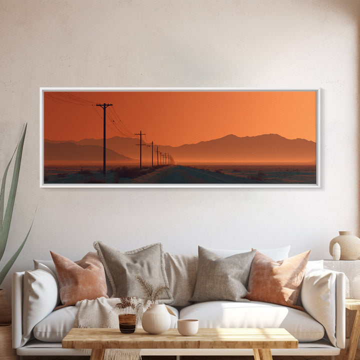 Orange Desert Road With Utility Poles, Southwestern Wall Art, Desert Canvas Print, Modern Rustic Decor, Western Wall Decor