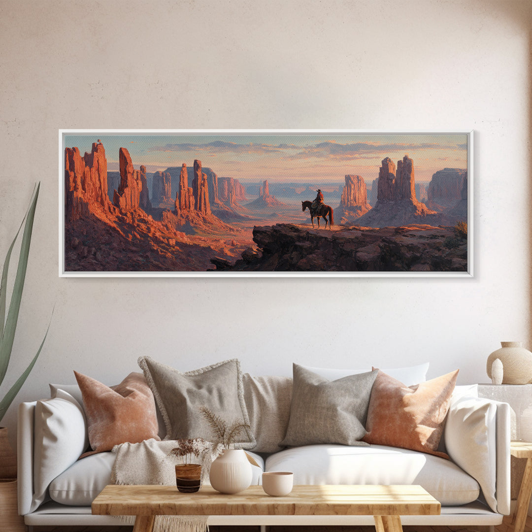 Monument Valley Cowboy Canvas Print, Western Desert Landscape, Southwestern Wall Art, Rustic Ranch Home Above Sofa Decor