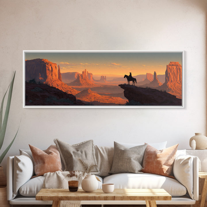 Western Cowboy Desert Sunset Wall Art, Monument Valley Canvas Print, Southwestern Decor For Man Cave Living Room And Office