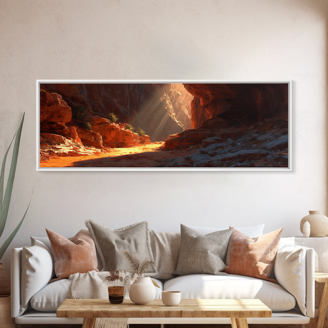 Sunlit Red Rock Desert Canyon Wall Art, Southwestern Landscape Canvas Print, Rustic Arizona Decor, Warm Nature Wall Decor
