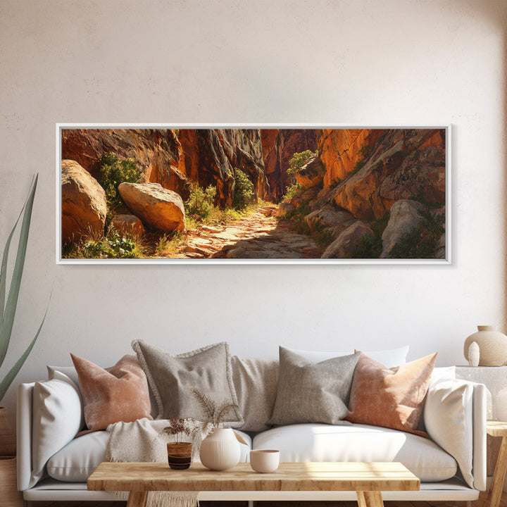 Sunlit Red Rock Canyon Trail Canvas Print, Desert Landscape Wall Art, Southwestern Decor, Arizona Print, Rustic Home Decor