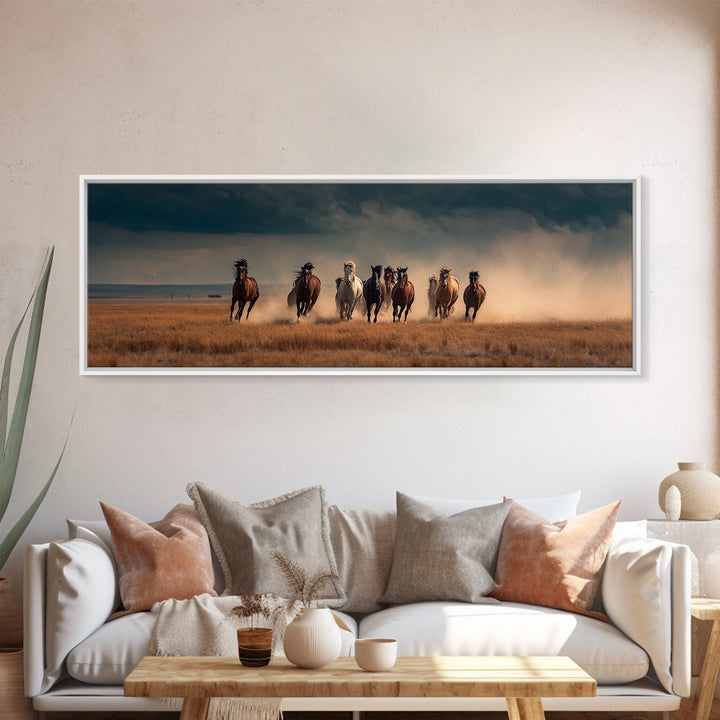 Wild Horses Running Storm Wall Art, Dramatic Western Prairie Canvas, Equine Landscape Print, Rustic Ranch Home Decor, Horse Lover Gift