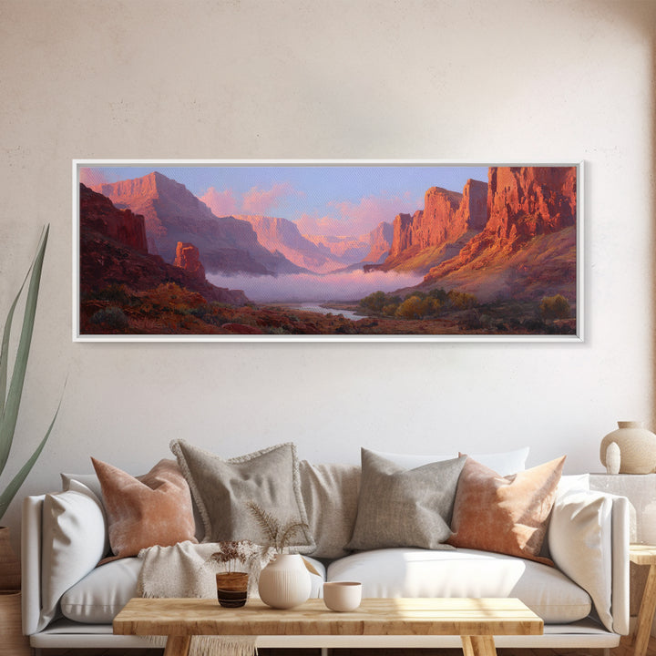 Red Rock Canyon River Sunrise Wall Art, Southwest Desert Canvas Print, Panoramic Landscape Decor, Warm Nature Art Print For Home