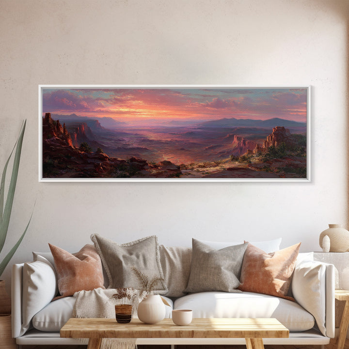 Desert Canyon Sunset Wall Art, Panoramic Landscape Canvas Print, Southwestern Home Decor, Large Living Room Art Gift Idea