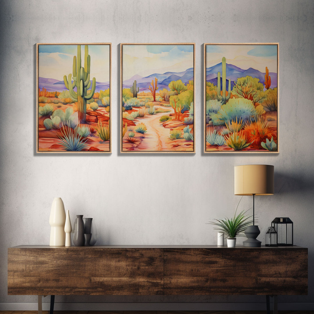 Southwestern Desert Landscape 3 Piece Canvas Prints, Painting, Minimalist Art, Decor, Wall Decor, Wallpaper, Midcentury Modern Western Decor