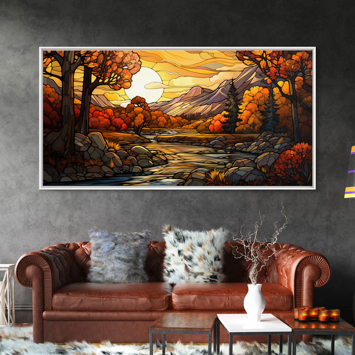 Stained Glass Style Wall Art Canvas Print Fall, Framed Wall Art, Seasonal Decor, Fall Seasonal Art, Fall Centerpiece Decor, Fall Wall Decor