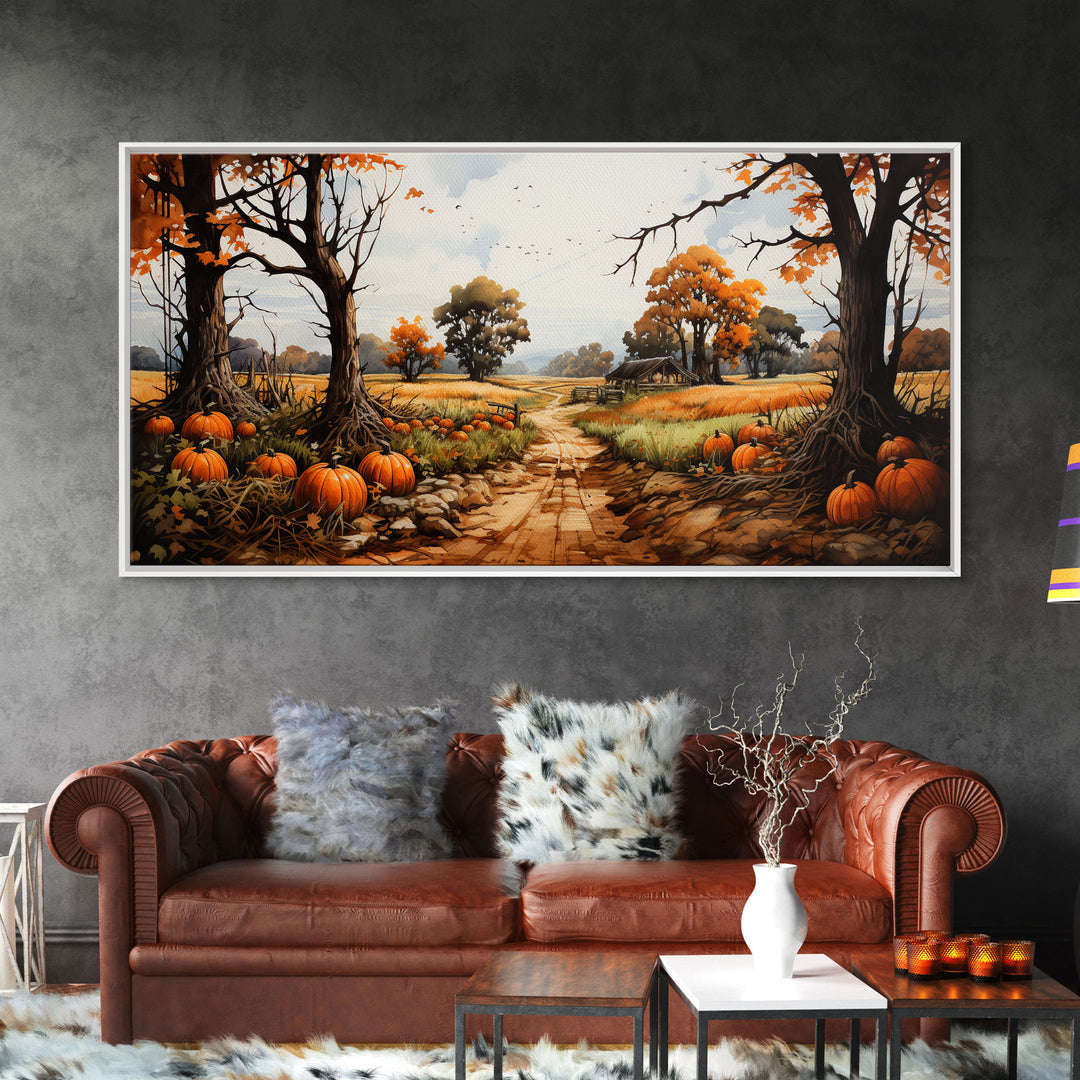 The Pumpkin Patch, Pumpkins Stilll Life, Fall Decor, Farmhouse Wall Art, Framed Canvas Print, Vintage Inspired, Farmhouse Wall Art