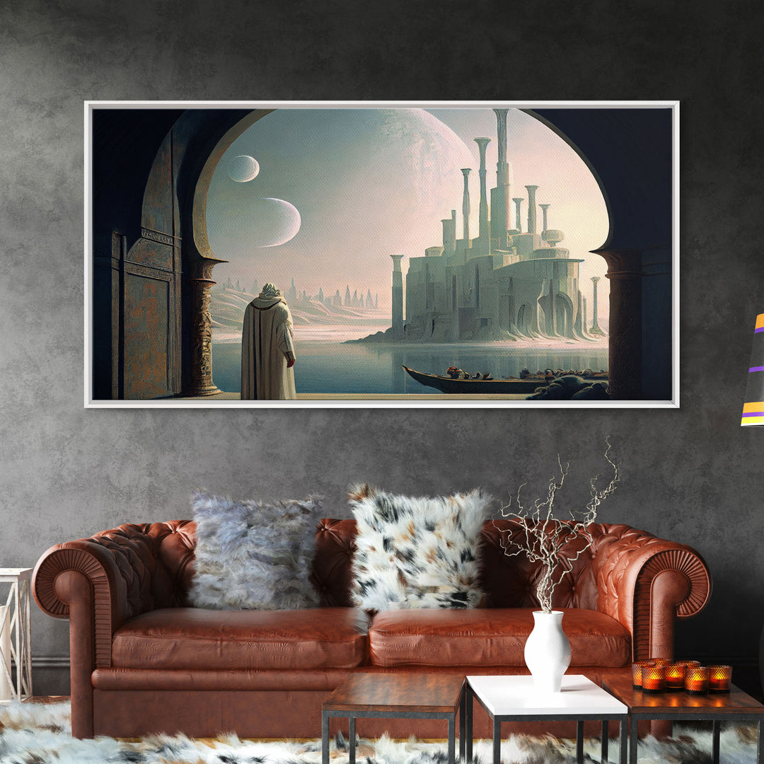 Two Moon Alien World, Dune Inspired Art, Framed Canvas Print, Scifi Art