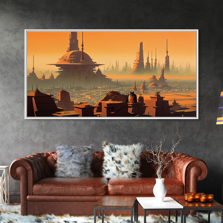 Futuristic Alien Desert World, Scifi Art, Framed Canvas Print, Cool Wall Art