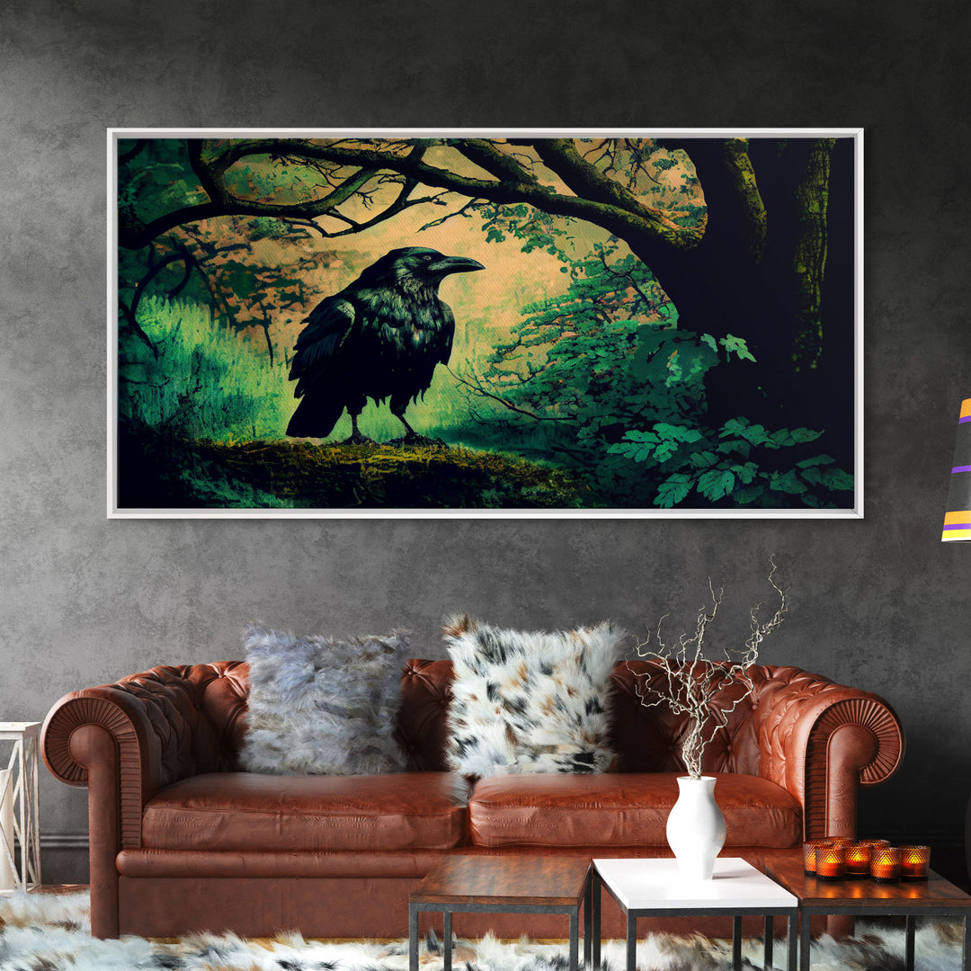 Raven Art Print, Framed Canvas Art, Black Bird, Crow Art