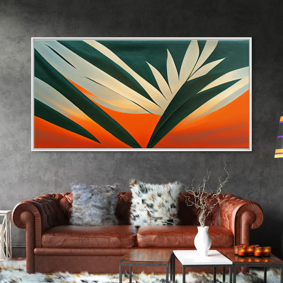 Vintage Style Art Deco Palm Leaf, Framed Canvas Print, Framed Art, Wall Decor, Palm Tree, Tropical Art, Mindcentury Art Deco Style
