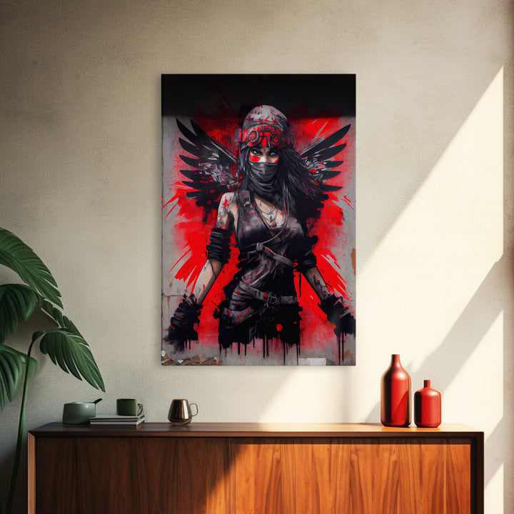 Graffiti angel art, framed canvas print, urban art