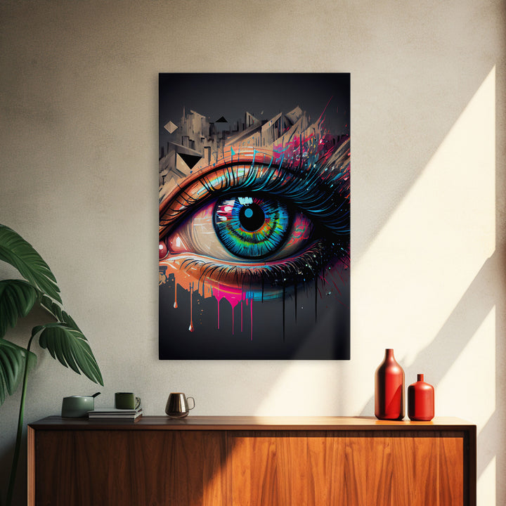 Vibrant Graffiti Style Eye Wall Art Canvas Print - Street Art Inspired Graphic Illustration Artwork