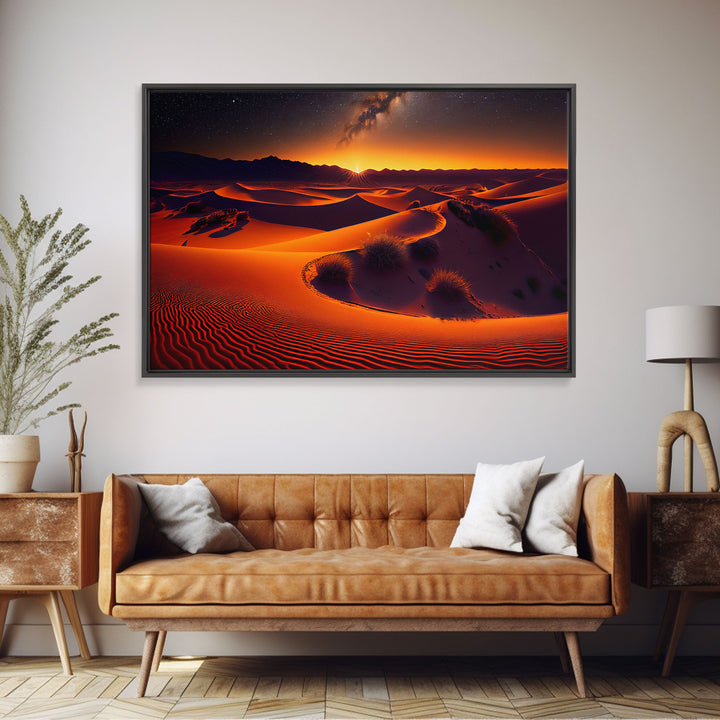 Milky Way galaxy visible over a desert night, framed canvas print, unique wall art