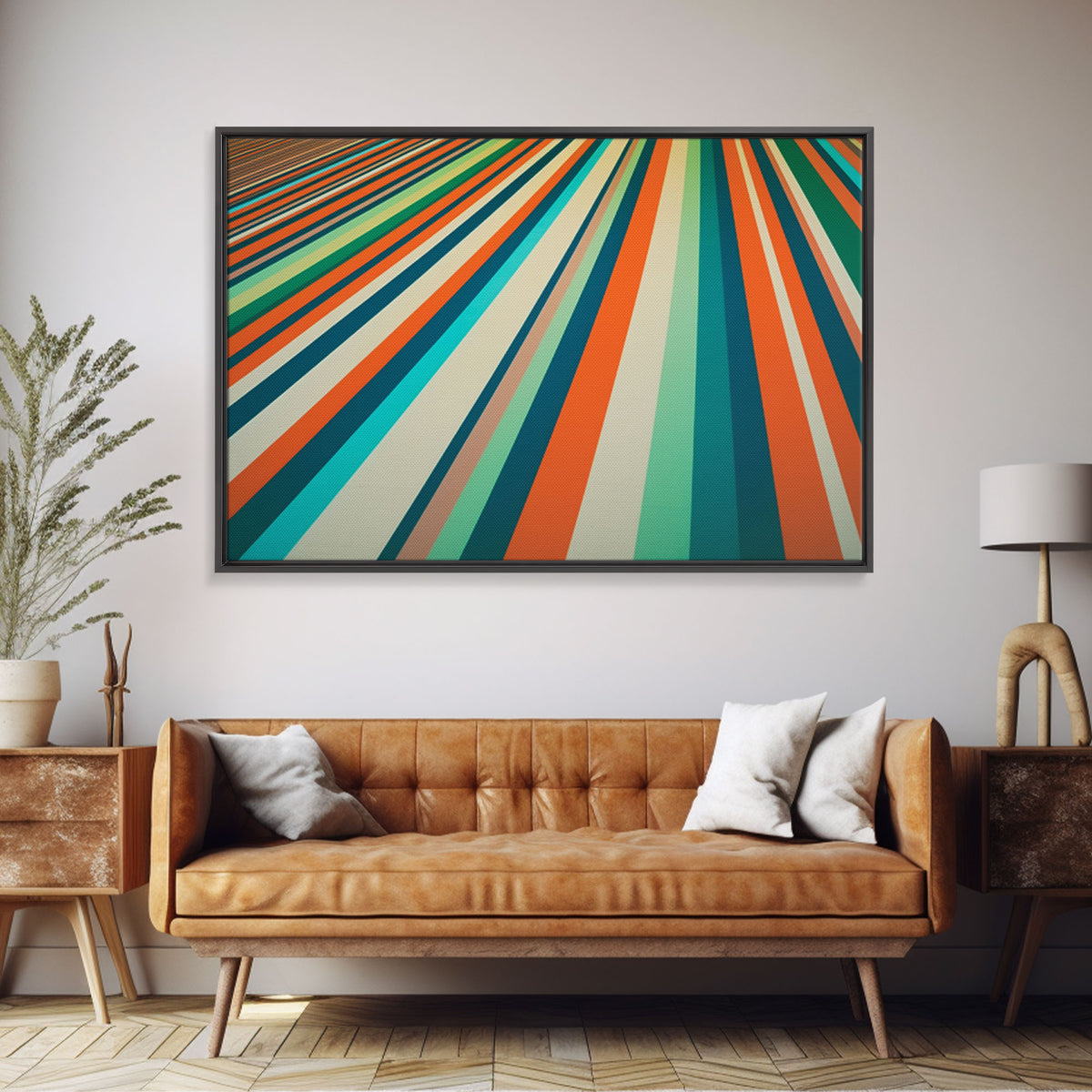 Mid Century Wall Art Canvas Print Teal Orange Olive Green and Brown Decor Large Wall Art for Home Retro Modern Design Light Highway