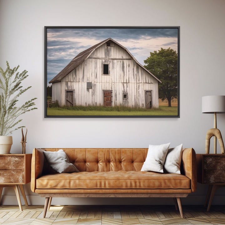 Rustic Farmhouse Wall Decor, White Barn Landscape Print, Farmhouse Living Room Decor, Farmhouse Kitchen Decor, Original Art, Old Barn Photo
