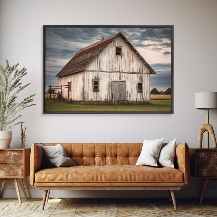 Rustic Farmhouse Wall Decor, White Barn Landscape Print, Farmhouse Living Room Decor, Farmhouse Kitchen Decor, Original Art, Old Barn Photo