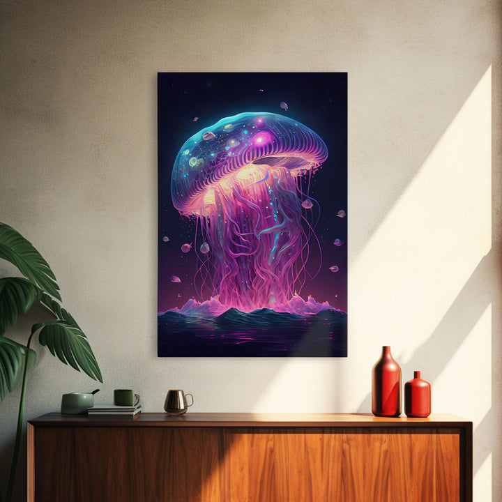 The Cosmic Jellyfish, Under The Sea Galaxy Art Mashup, Framed Canvas Print