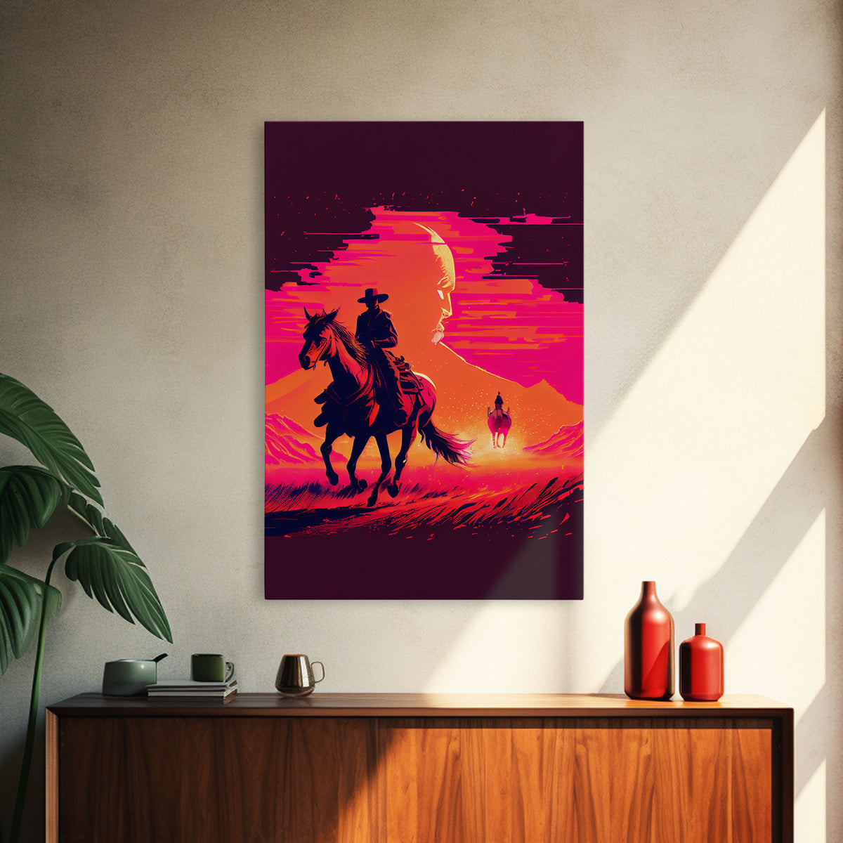 Vaporwave Cowboy Horse Desert Purple Man Fine Art Print, Wall Art Print, Wall Poster, Wall Décor