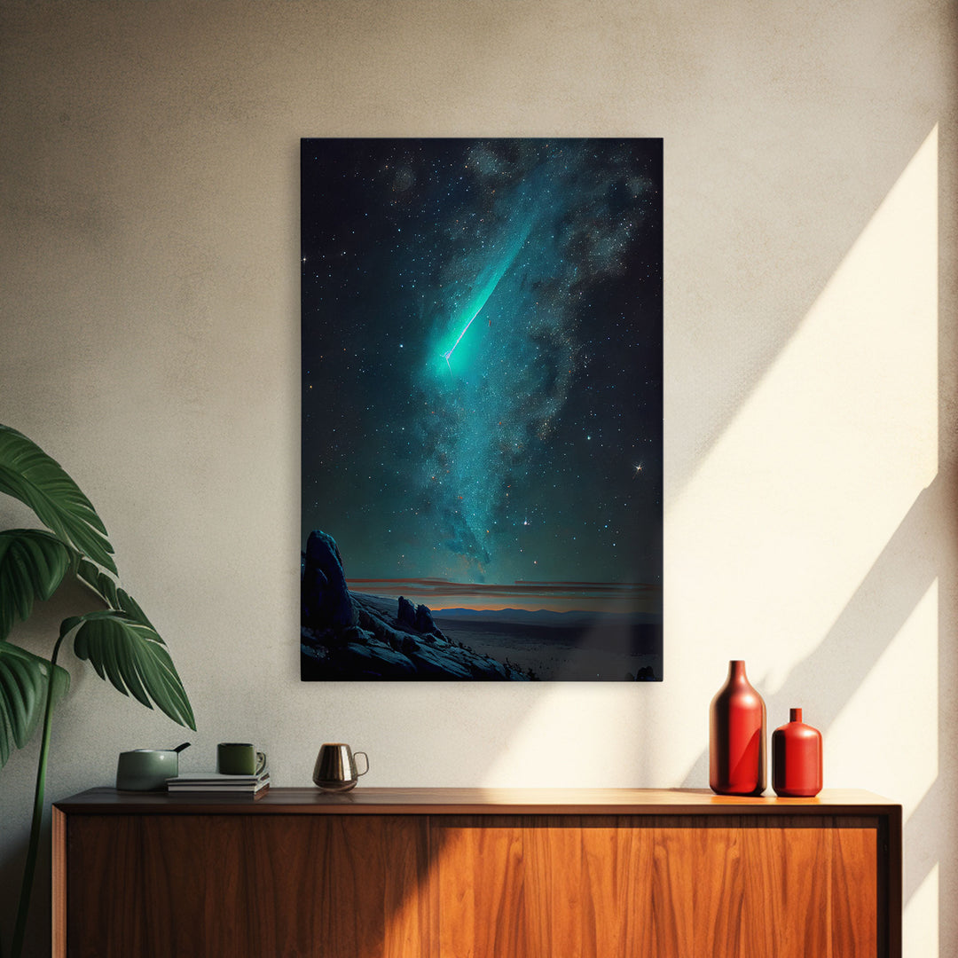 Shooting Star over an Arizona desert landscape, framed canvas print, milky way galaxy starry night sky art