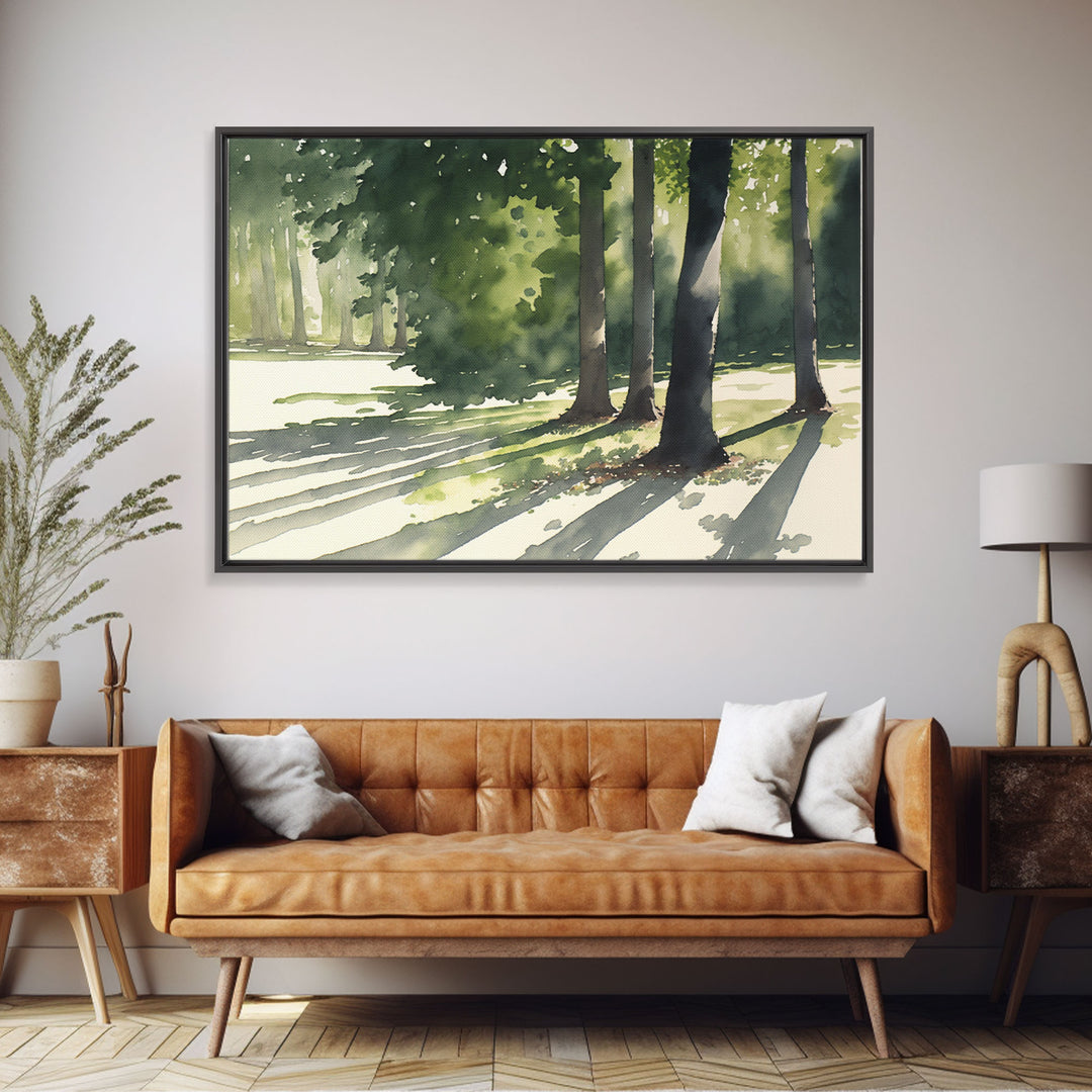 Watercolor Pine Tree Forest, framed canvas print, beautiful watercolor landscape art, decoration for wall living room