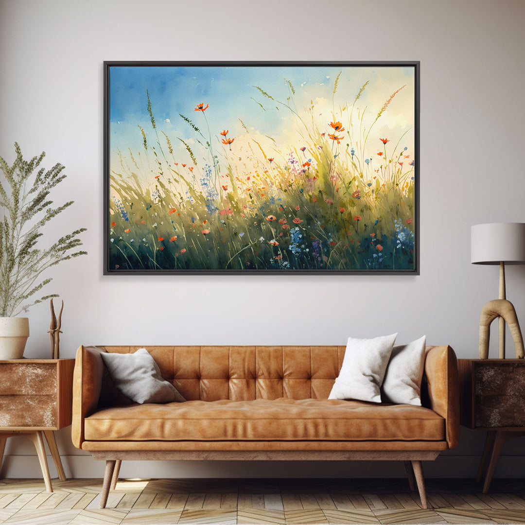 Floral Art, Framed Canvas Print, Colorful Wall Art, Wall Decoration, Primitive Farmhouse Boho Decor, Whimsical Floral Pattern Art