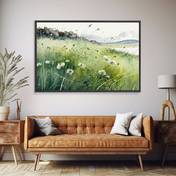 Modern Boho Wall Art, Wall Decoration, Beautiful field of wild flowers framed canvas print, Minimalist Farmhouse Decor