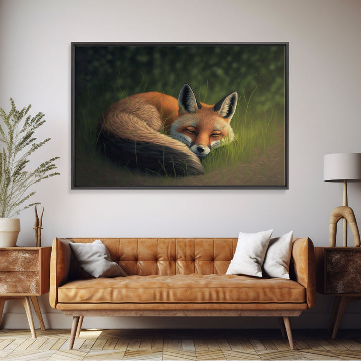 Cute Sleeping fox Framed Canvas Wall Art, Canvas Print Decor for Home & Office Decoration Canvas Ready to Hang