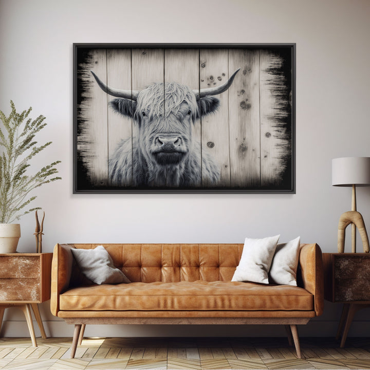 Highland Cattle / Cow Canvas Print, Framed Canvas Wall Art, Modern Farmhouse Wall Decor, Primitive / Boho Vintage Style Cattle Company Decor