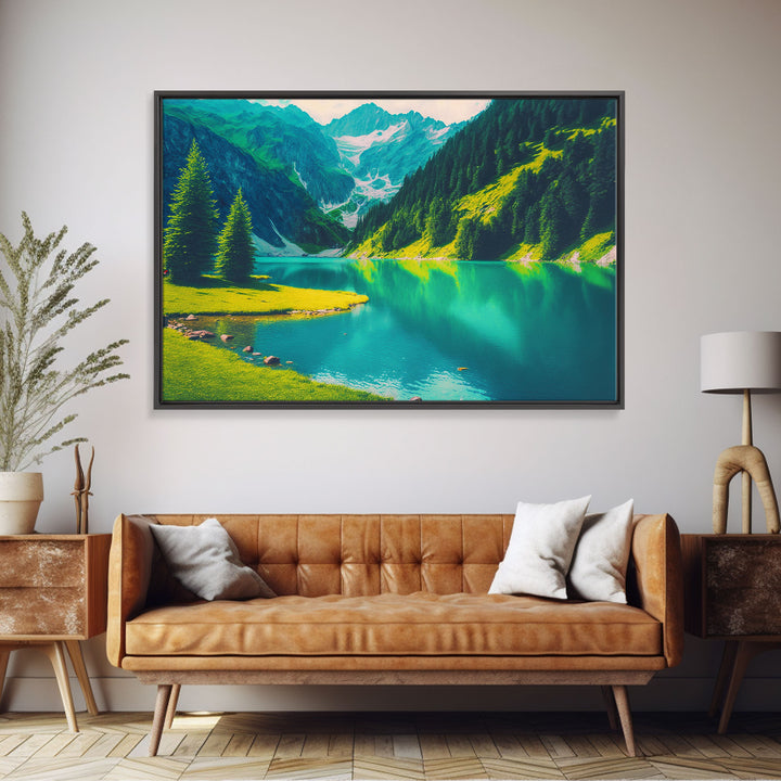 Calm and Serene Landscape Painting, Framed Canvas Print National Park Canvas Art, Framed wall decor, living room wall art, Pine Tree Lake