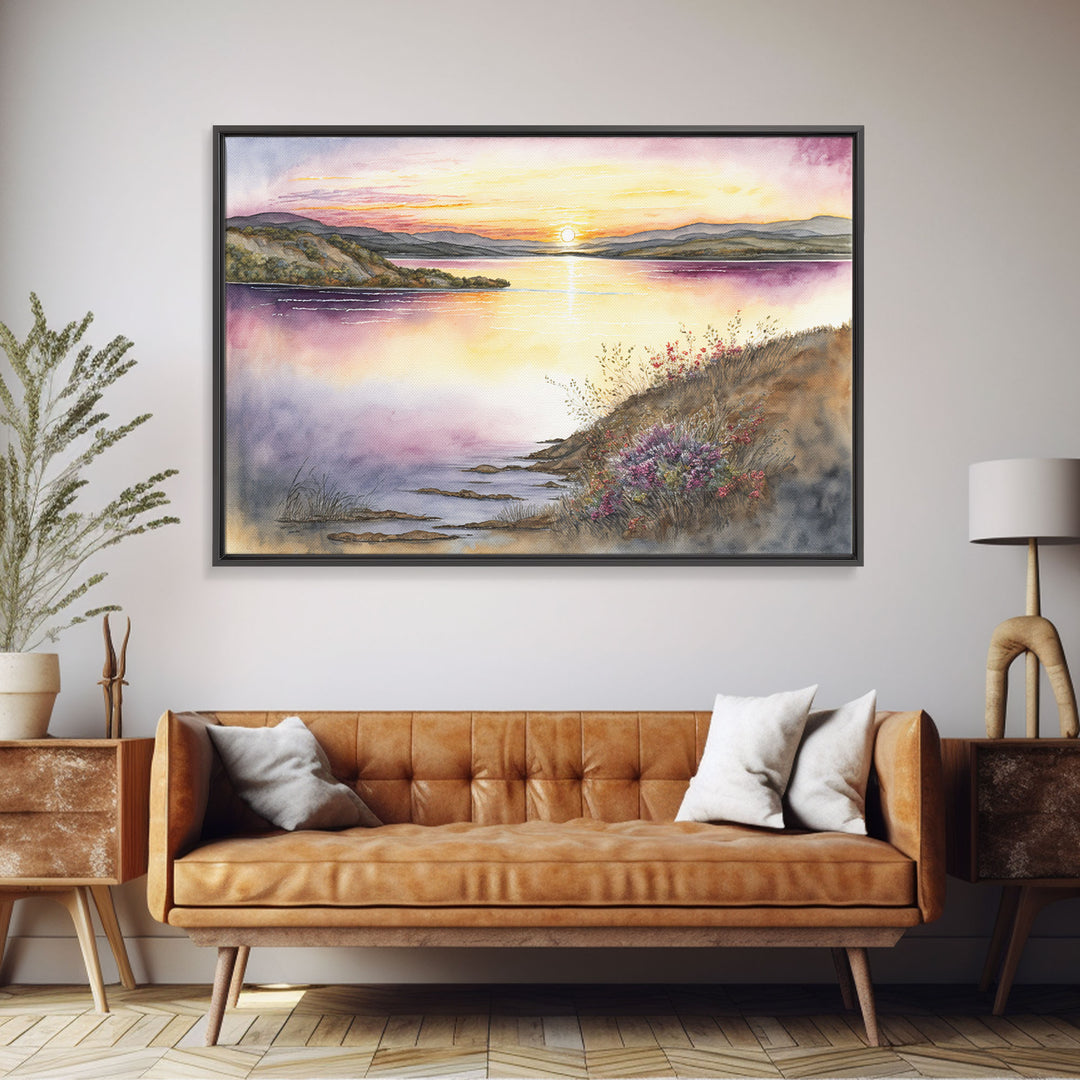 Flower Watercolor Painting, Beautiful thin brush stroke watercolor landscape, framed canvas print, living room art