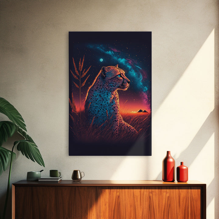 Cheetah Art Print, Framed Canvas Print, Leopard Art, Leopard Print, Retro Synthwave Art, Cheetah Wall Art, Cheetah Painting