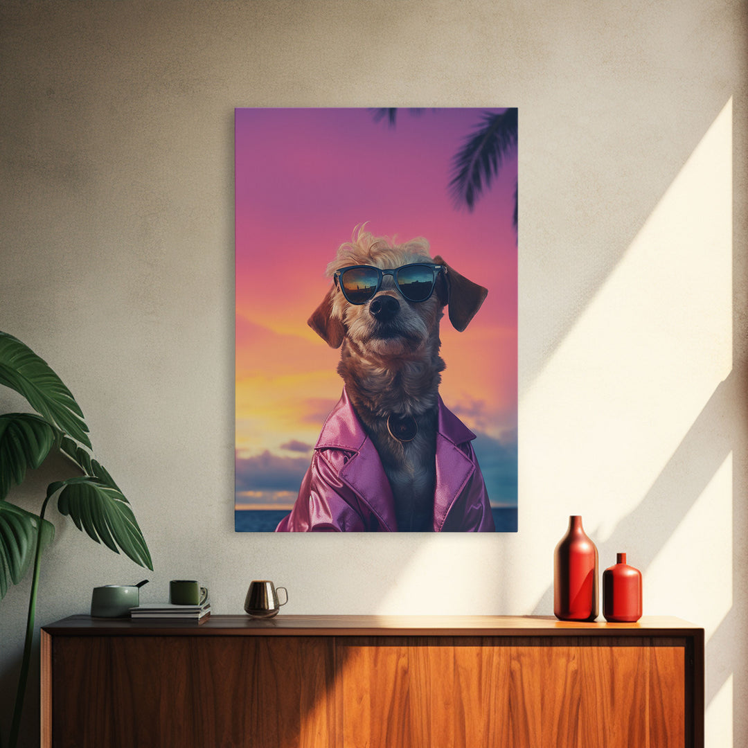 Shi Tzu Wall Print, Dog Wall Art, Dog Sunglasses, Dog In Pink Suit, Funny Art, Framed Wall Art, Framed Canvas, Wall Print, Wall Canvas