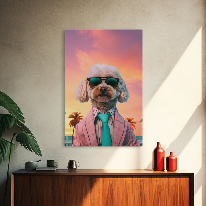 Poodle Wall Print, Dog Wall Art, Dog Sunglasses, Dog In Pink Suit, Funny Art, Framed Wall Art, Framed Canvas, Wall Print, Wall Canvas