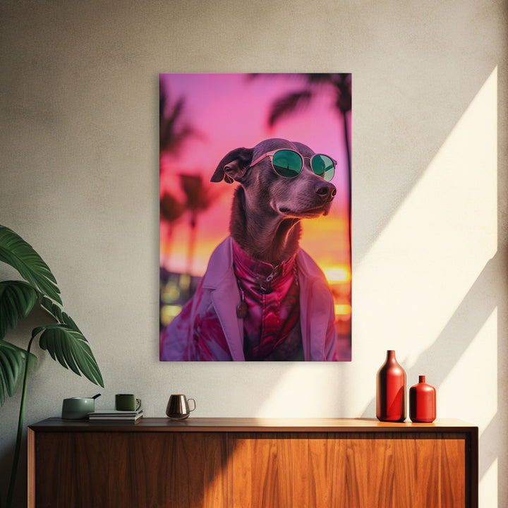 Greyhound Wall Print, Dog Wall Art, Dog Sunglasses, Dog In Pink Suit, Funny Art, Framed Wall Art, Framed Canvas, Wall Print, Wall Canvas