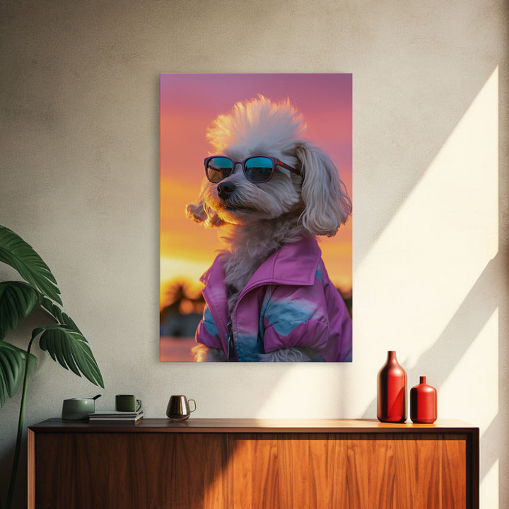 Shih Tzu Wall Print, Dog Wall Art, Dog Sunglasses, Dog In Pink Tracksuit, Funny Art, Framed Wall Art, Framed Canvas, Wall Print, Wall Canvas