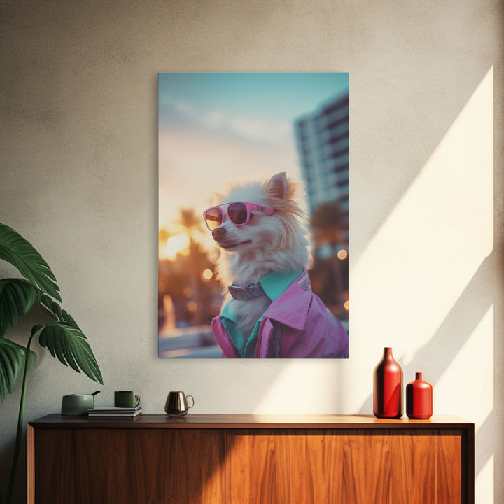 Chihuahua Wall Print, Dog Wall Art, Dog Sunglasses, Dog In Pink Jacket, Funny Art, Framed Wall Art, Framed Canvas, Wall Print, Wall Canvas