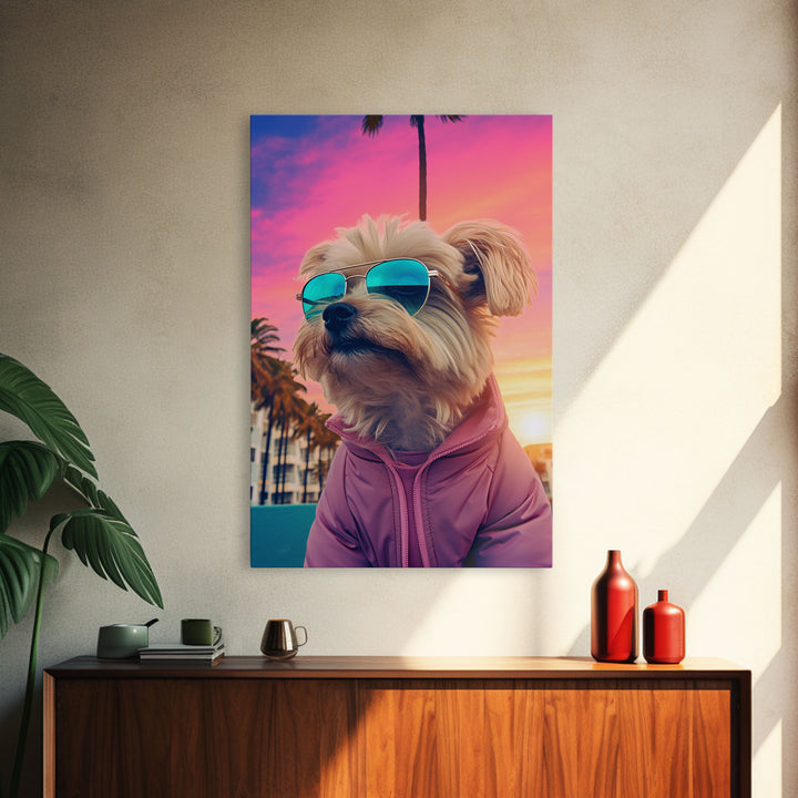 Shih Tzu Wall Print, Dog Print, Dog Sunglasses, Dog In Pink Jacket, Funny Art, Framed Wall Art, Framed Canvas, Wall Print, Wall Canvas