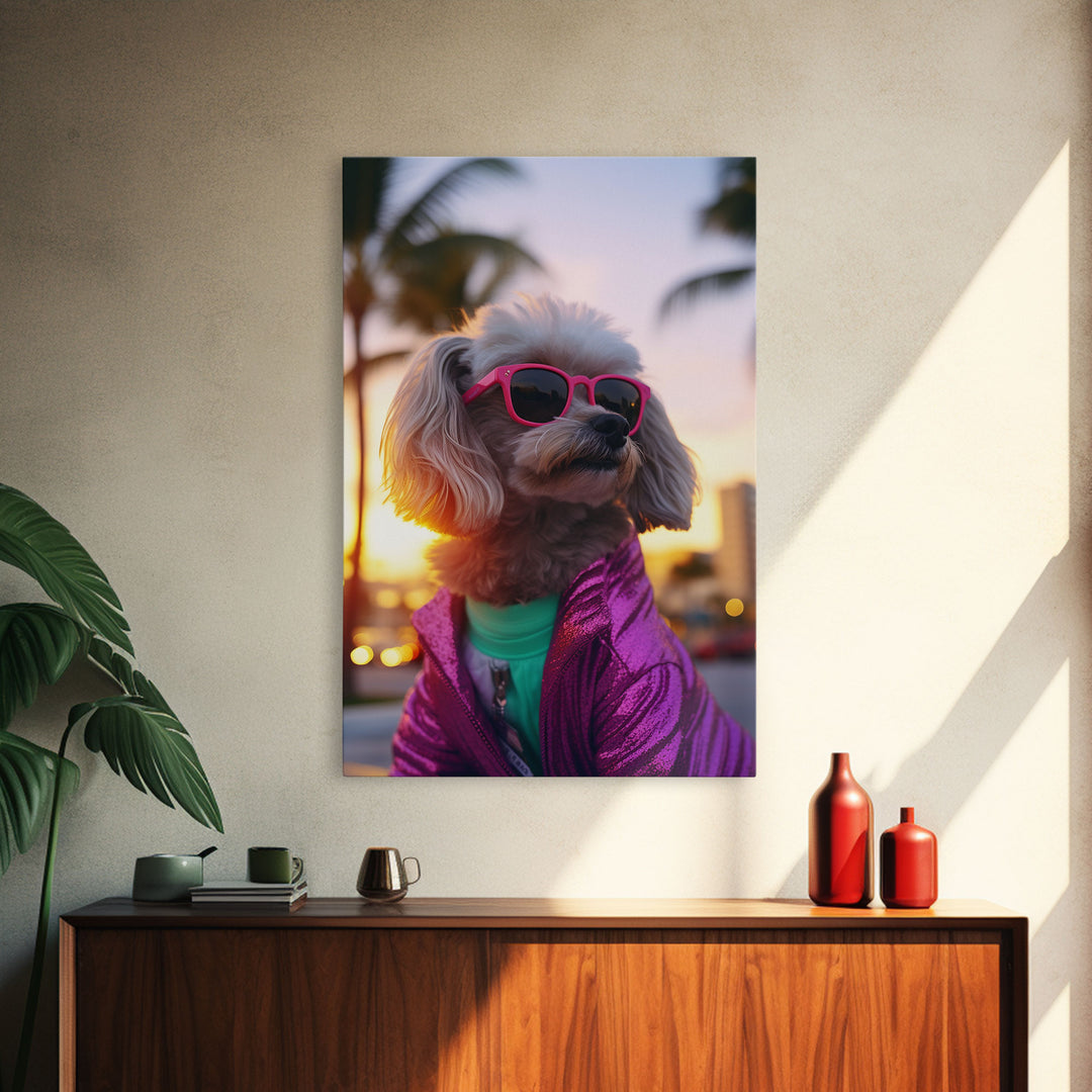 Poodle In Sunglasses Pink Tracksuit Wall Print, Dog Portrait, Dog Art Print, Framed Wall Art, Framed Canvas, Wall Print, Wall Canvas