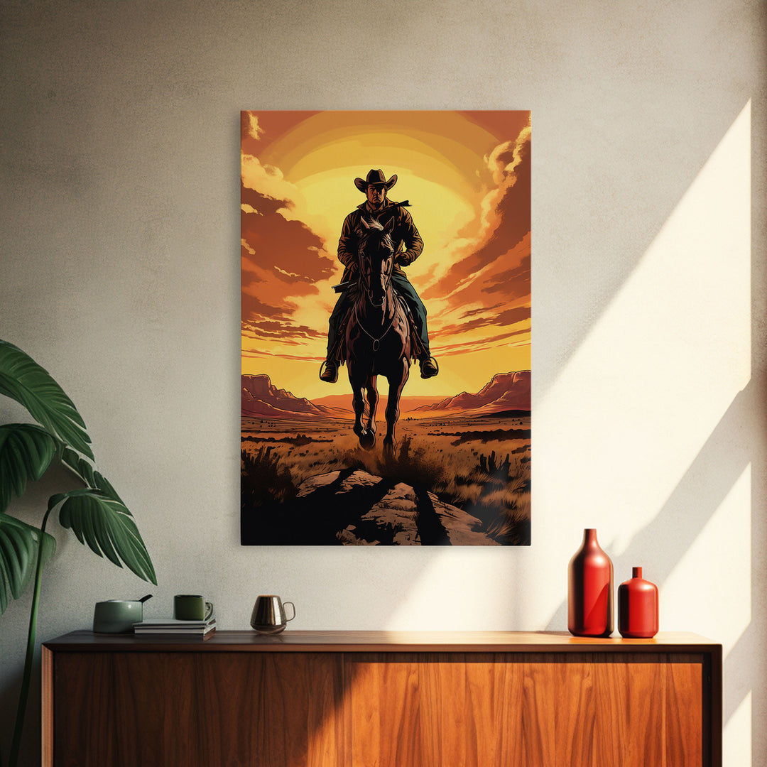 Cowboy Wall Decor, 12x18 Art Print, Equestrian Wall Art, Western Decor, Southwestern Art, Wild West Painting Wall Art, Framed Canvas Print