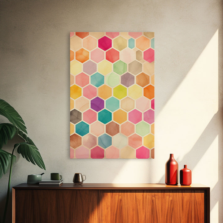 Hexagon Art, Mid Century Art Print, Framed Modern Art, Geometric Art, Mid Century Modern Wall Art, Colorful Art, MCM Style Canvas Art
