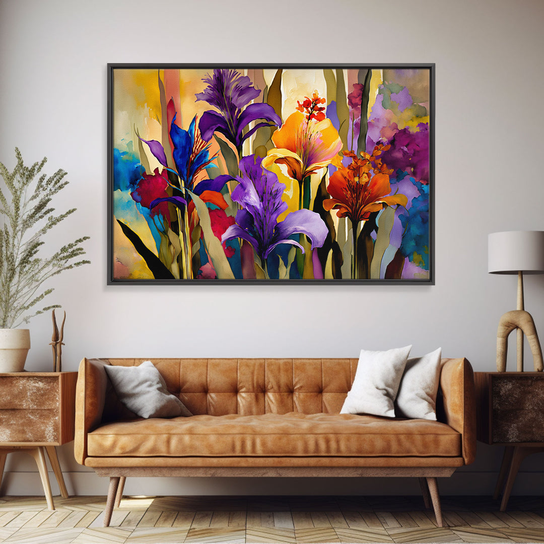 Colorful Wildflowers Print, Framed Canvas Art, Floral Botanical Art, Vivid Art, Large Living Room Wall Decoration