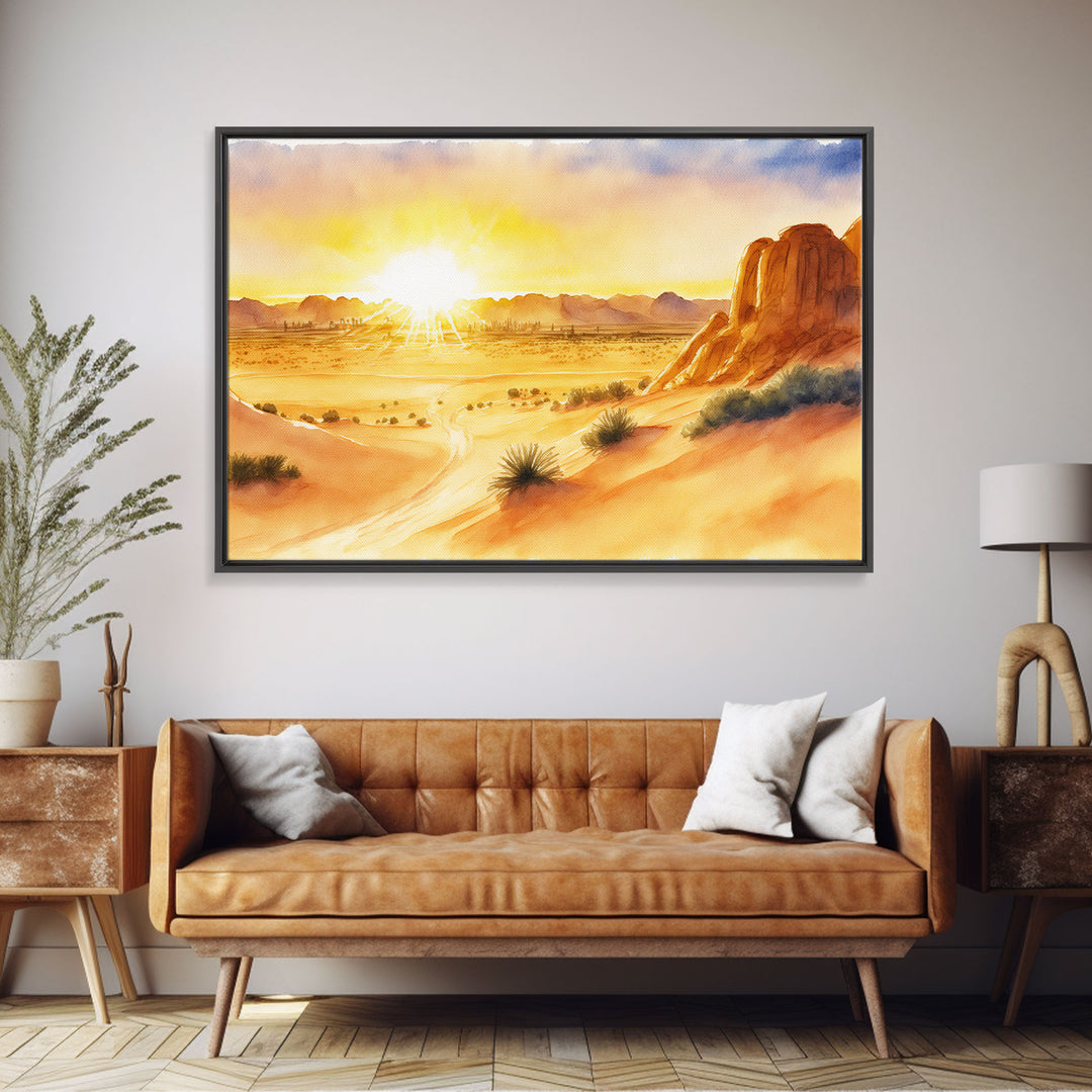 Watercolor Arizona Desert Landscape, Framed Canvas Print, Original Painting Print, Huge Living Room Wall Art, Southwest Western Decor