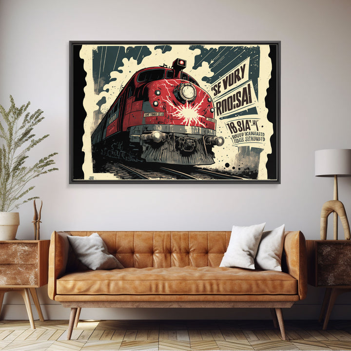 Fictional Soviet Propaganda Train Poster, Framed Canvas Print, Large Wall Art, USSR Art