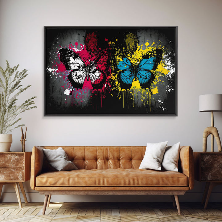 Graffiti Butterfly Punk Art, Street Art, Framed Canvas Print, Huge Wall Art, Contemporary Alternative Art