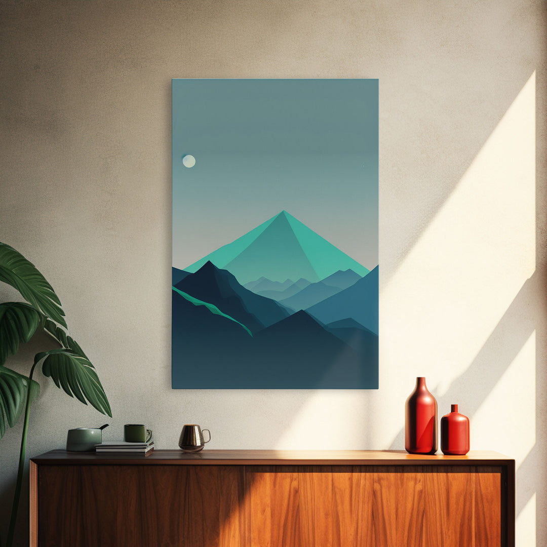 Emerald Green Pacific Northwest Art, Minimalist Boho Style Forest Landscape, Framed Canvas Art, Abstract Art, Green Mountains