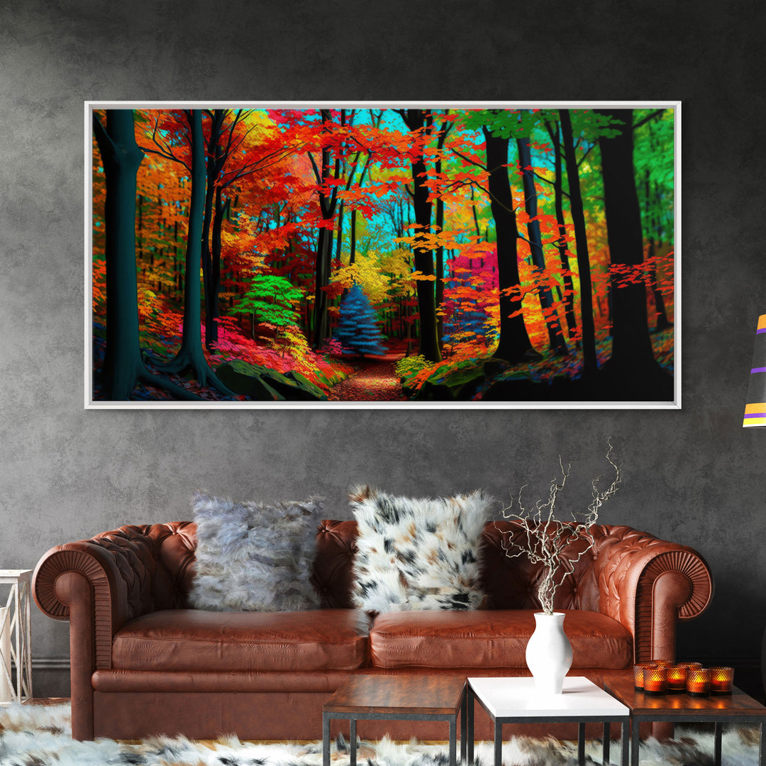 The Sacred Grove, Fantasy Art, Pop Art Forest Landscape, Framed Canvas Print, Colorful Forest Painting, Living Room Art
