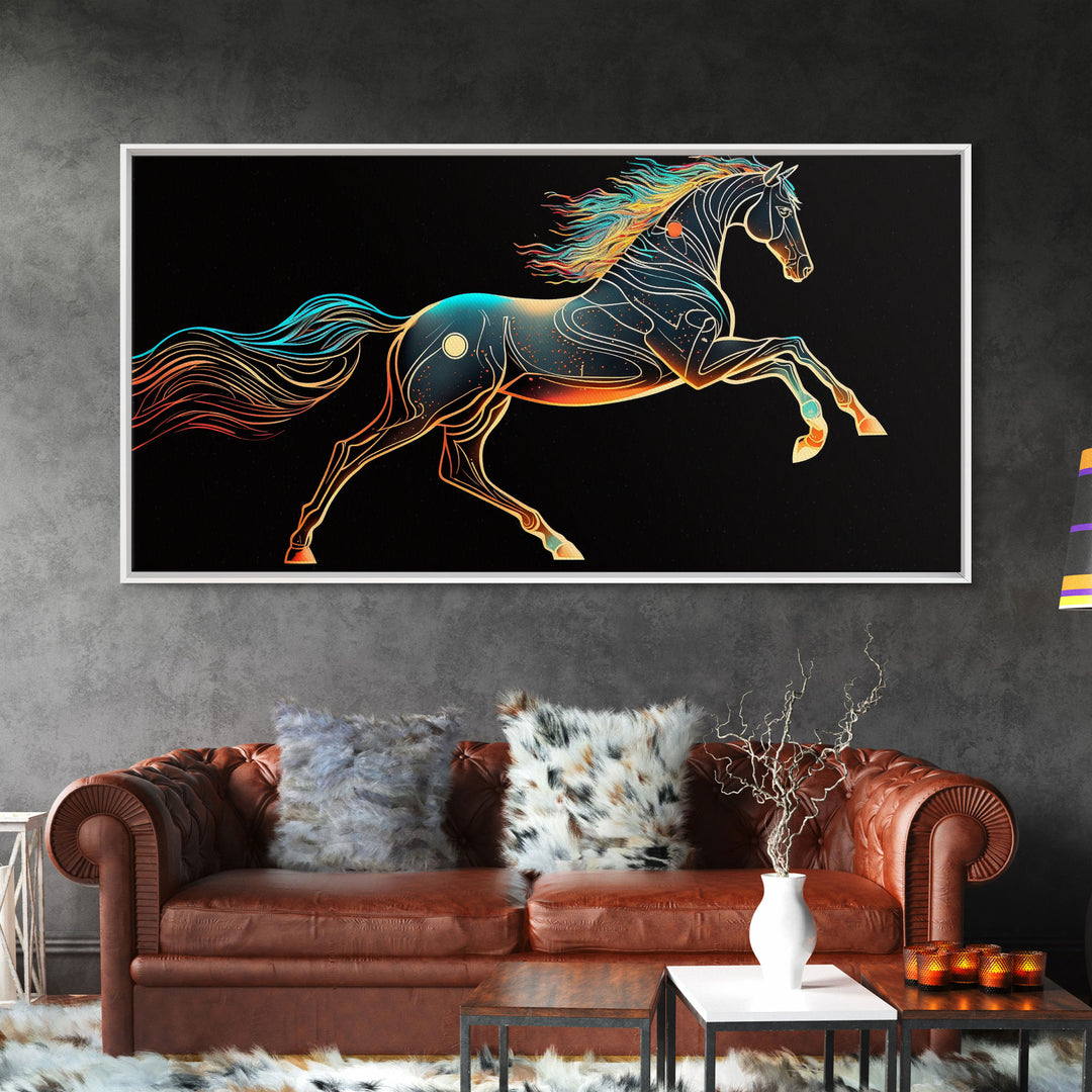 Steampunk Horse Automaton, Pop Art, Framed Canvas Print, Unique Wall Art, Living Room Decor, Huge Oversize Retro Style Art