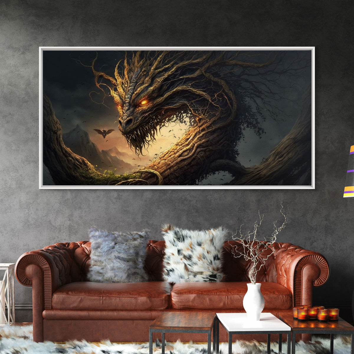 Forest Dragon Nidhogg, Norse Mythology, Framed Canvas Print, Fantasy Dragon Art, Fantasy Decor