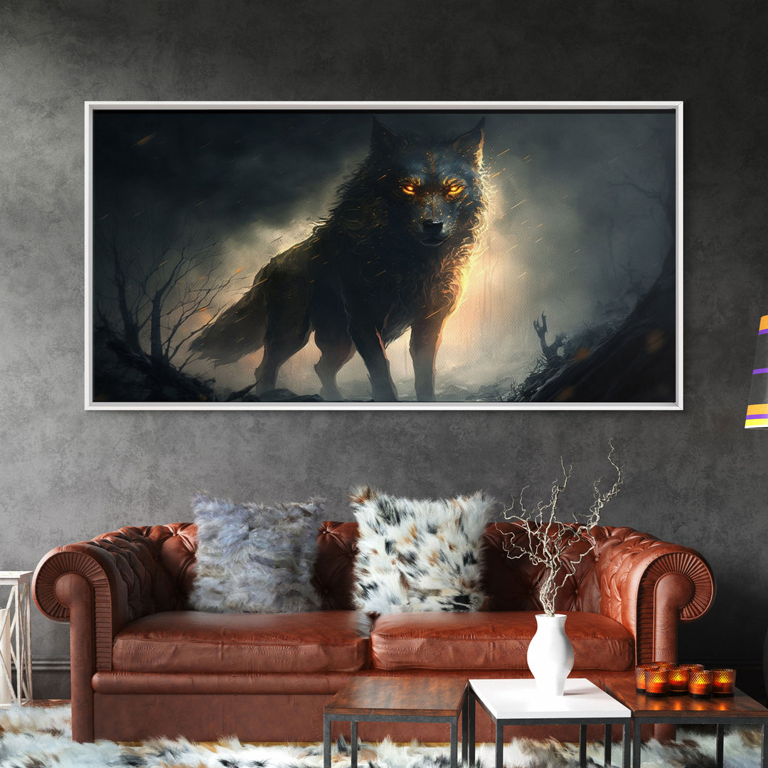 The Great Wolf Fenrir, Framed Canvas Print, Norse Mythology, Fantasy Art